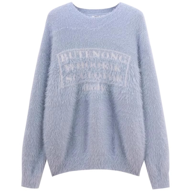 Soft and glutinous milk sweater for women autumn and winter  new imitation mink velvet thickened loose letter long-sleeved knitted top