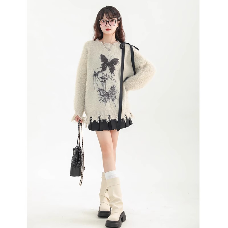 Big sim small sim soft and lazy style bow sweater women's autumn and winter loose pullover lace-up sweater jacket