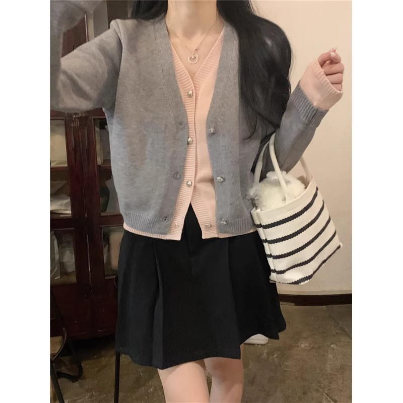 Fake two-piece knitted cardigan jacket for women French style gentle sweater Korean style chic chic foreign style beautiful top