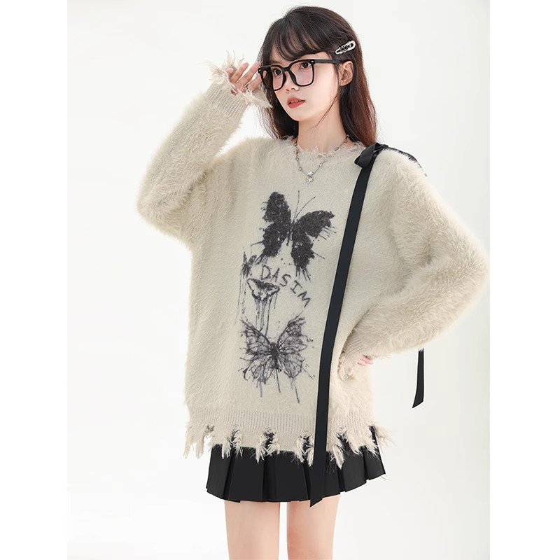 Big sim small sim soft and lazy style bow sweater women's autumn and winter loose pullover lace-up sweater jacket