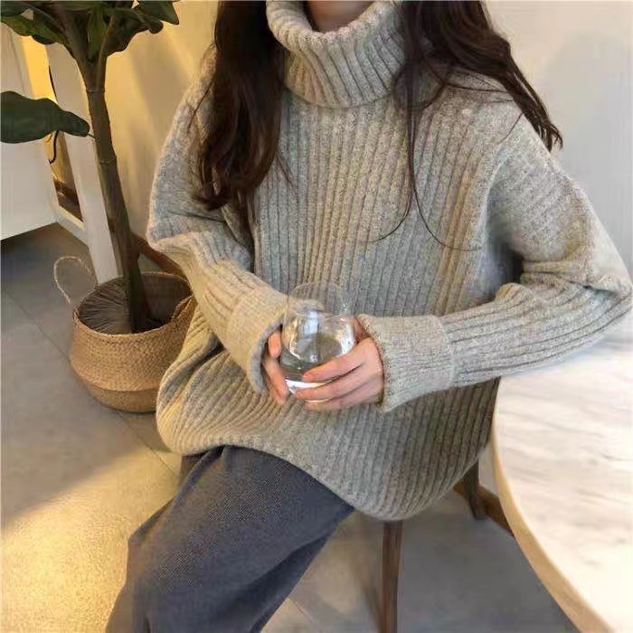 Loose and lazy style Internet celebrity fashionable turtleneck pullover sweater for women in autumn and winter, versatile slimming casual long-sleeved knitted top