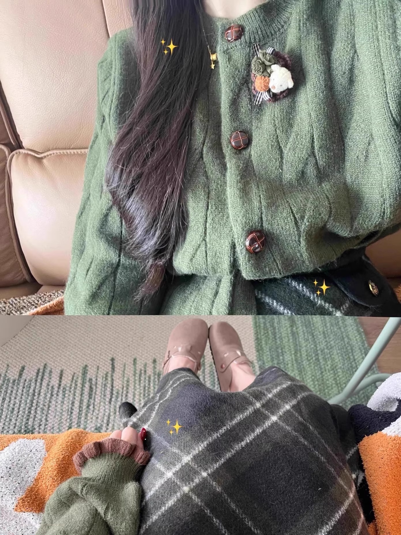 High-end retro green sweater for women 2024 new autumn and winter lazy twist cardigan sweater top