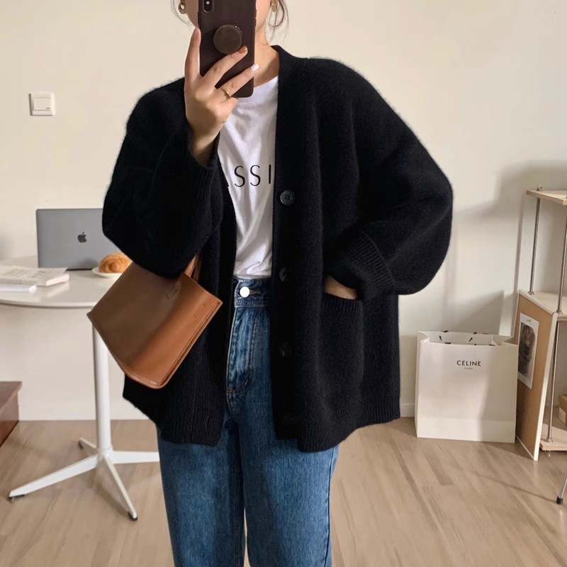 Autumn and winter  retro cardigan sweater for women loose Hong Kong style vintage lazy style bf soft waxy sweater