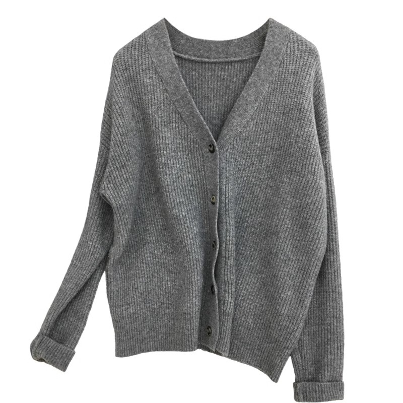 High quality autumn and winter new BI Korean style V-neck textured single-breasted sweater cardigan coat knitted sweater tops for women