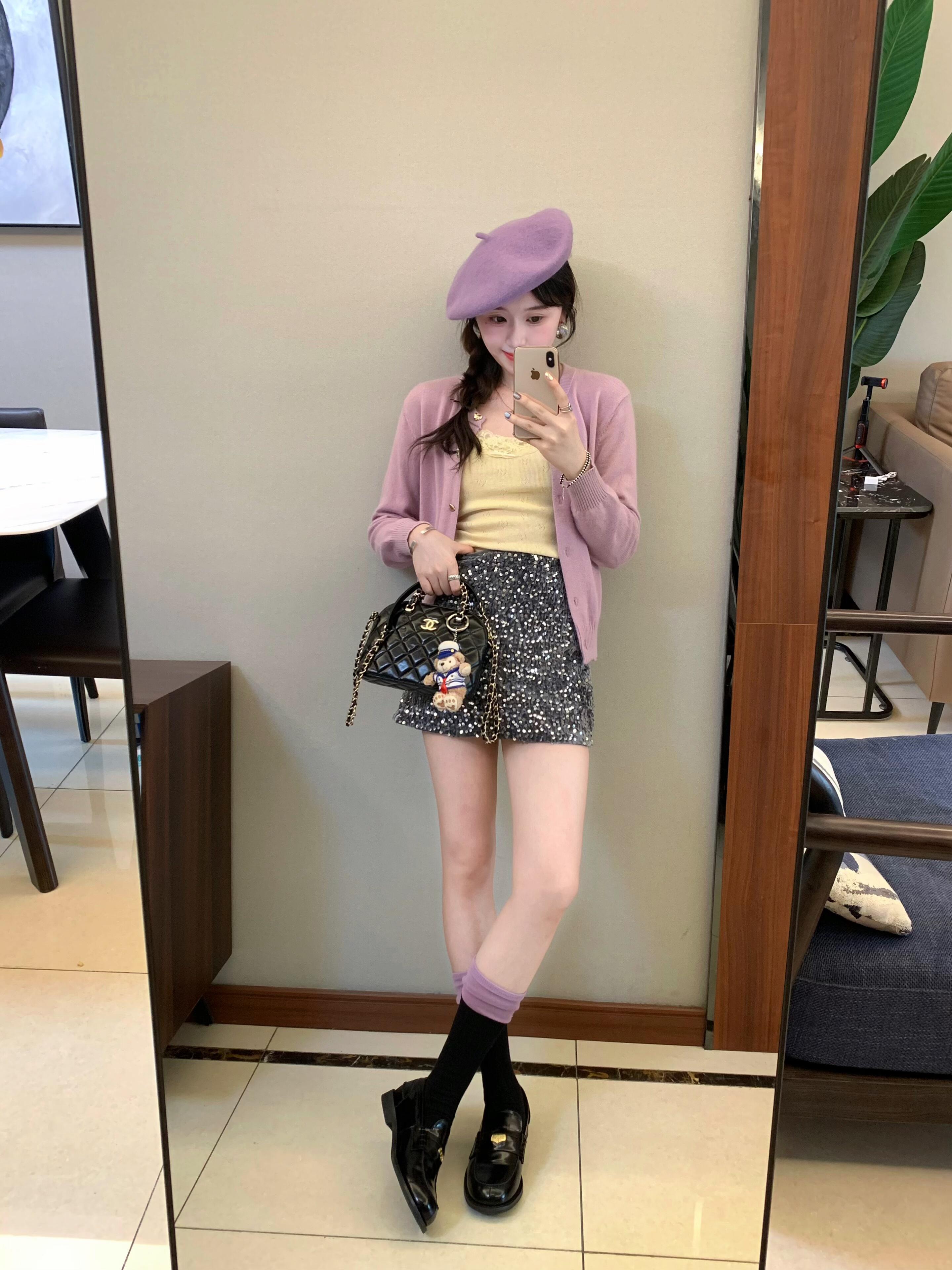 This year's popular taro lavender sweater women's small coat design knitted cardigan long-sleeved top early autumn