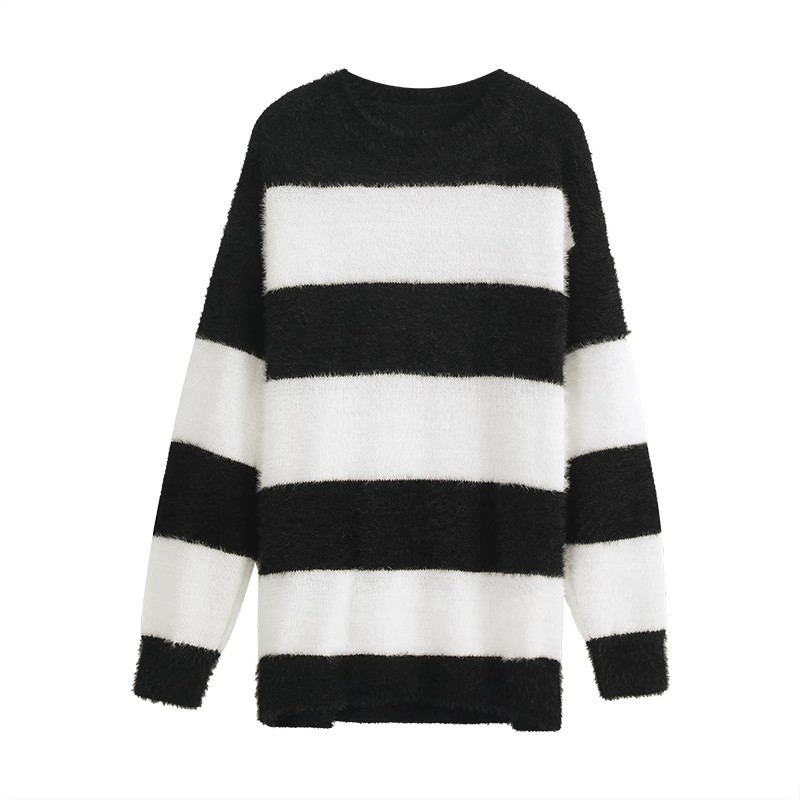 Striped color block sweater women's autumn and winter  new Korean style loose lazy style long-sleeved outer sweater top