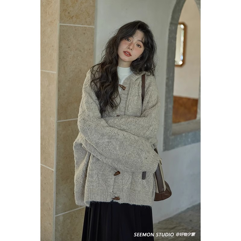 Autumn and winter new style small and gentle design niche cardigan versatile loose sweater coat women's thickened top