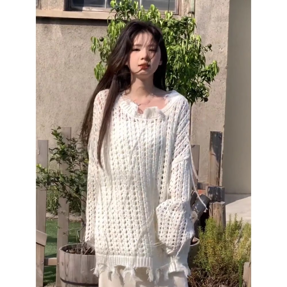 Gentle wind, soft and waxy mid-length sweater for early spring, high-end niche oversize pullover sweater top