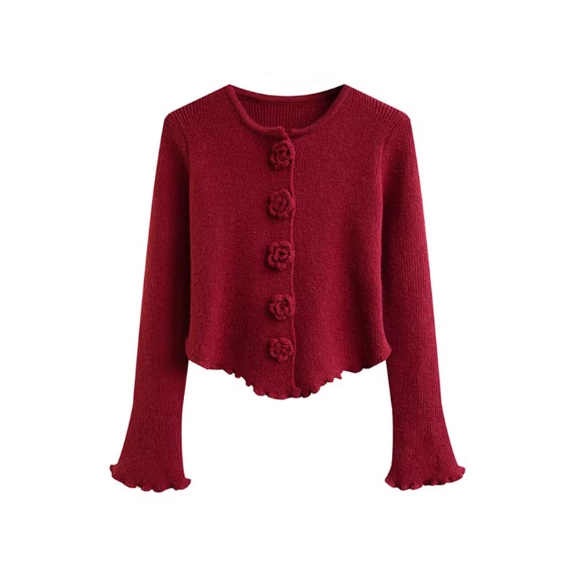 Christmas Outfits Red Sweater Women's Knitted Sweater Cardigan Jacket Autumn and Winter  New Style Bottoming Short Top