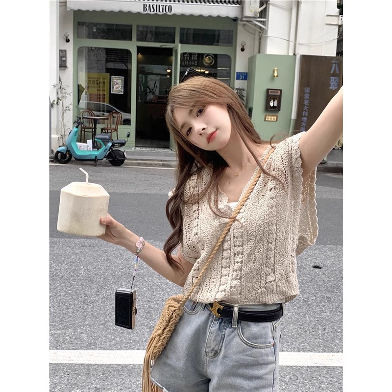 Crocheted Hollow Sleeveless Knitted Vest Women's Summer New Design Niche Temperament Short Outerwear Top