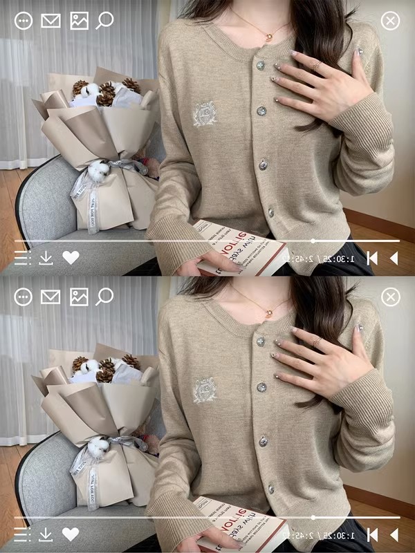 Chuchu Good Morning Zurich Embroidered Knitted Cardigan Women's Autumn Four-Color Short Sweater Versatile College Style Top