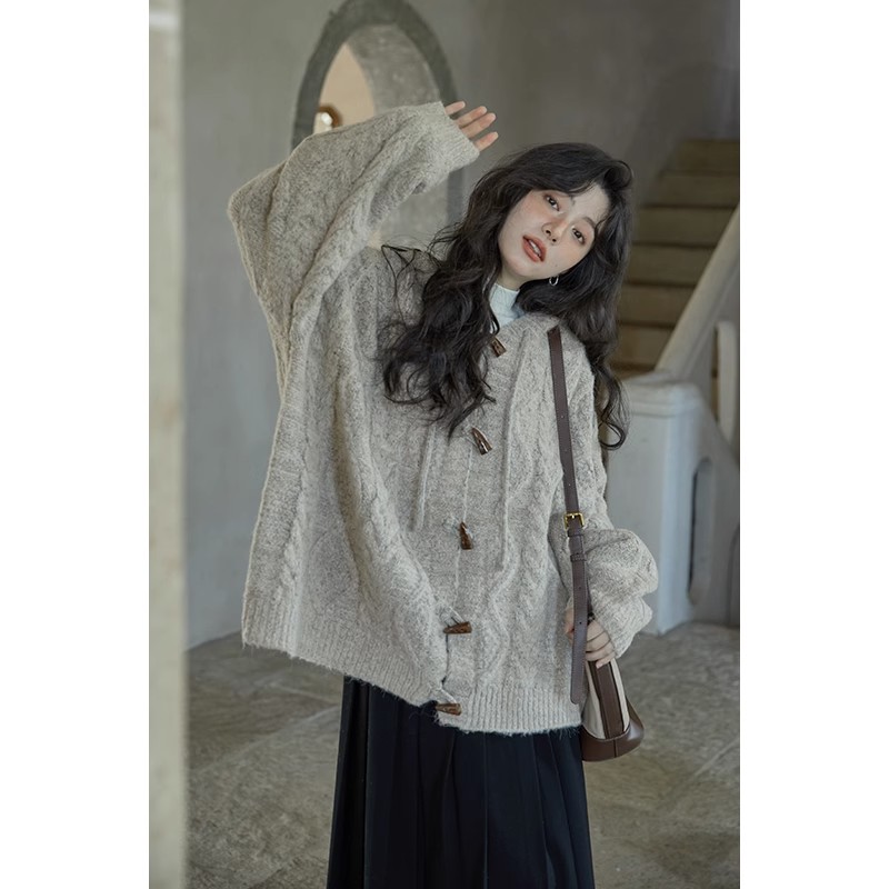 Autumn and winter new style small and gentle design niche cardigan versatile loose sweater coat women's thickened top