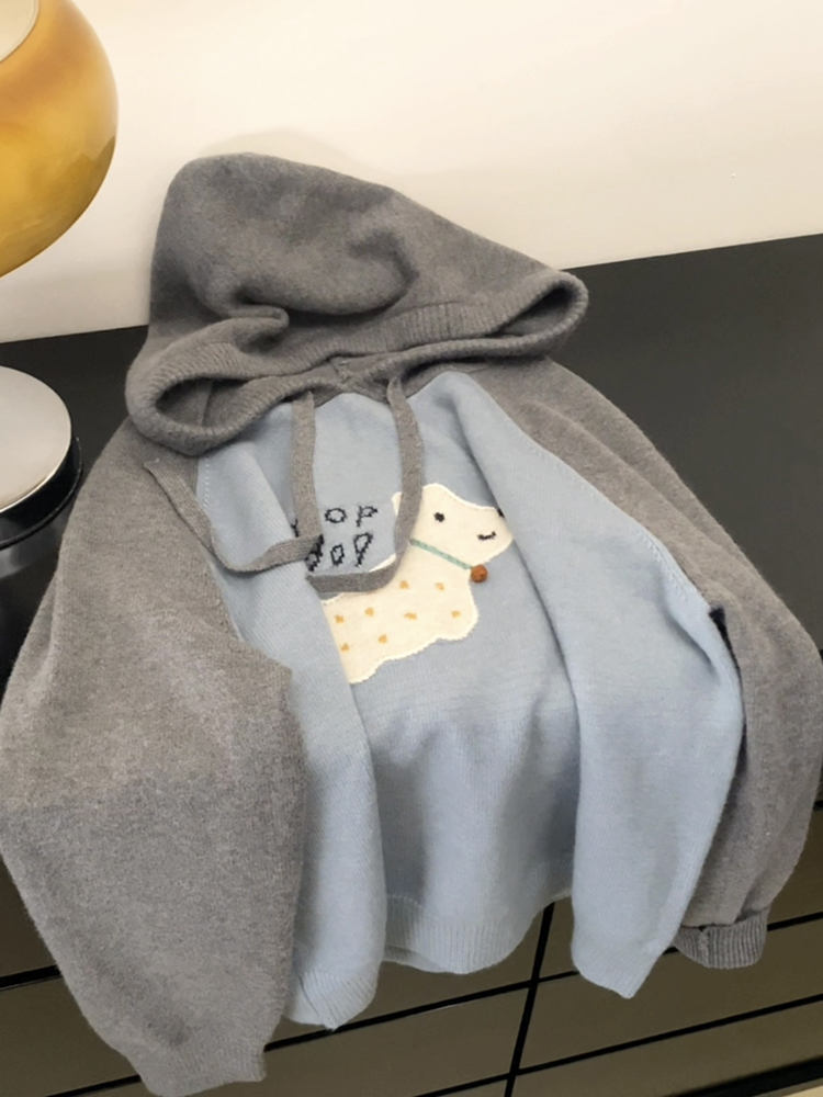 Autumn and winter Korean cartoon three-dimensional puppy hooded sweater large size loose flesh-covering lazy sweater jacket for women thickened