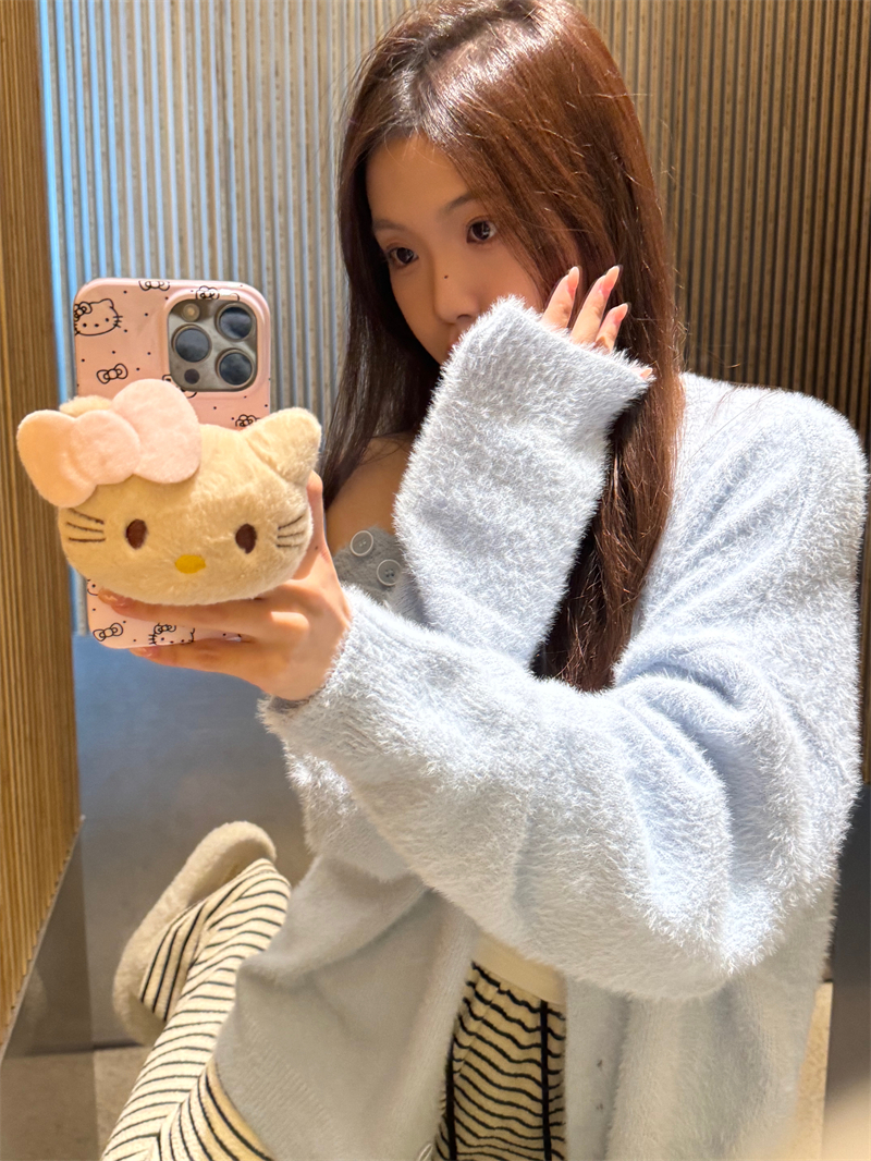 Blue imitation mink soft waxy sweater jacket for women in autumn and winter Korean style lazy style age-reducing loose plush knitted cardigan