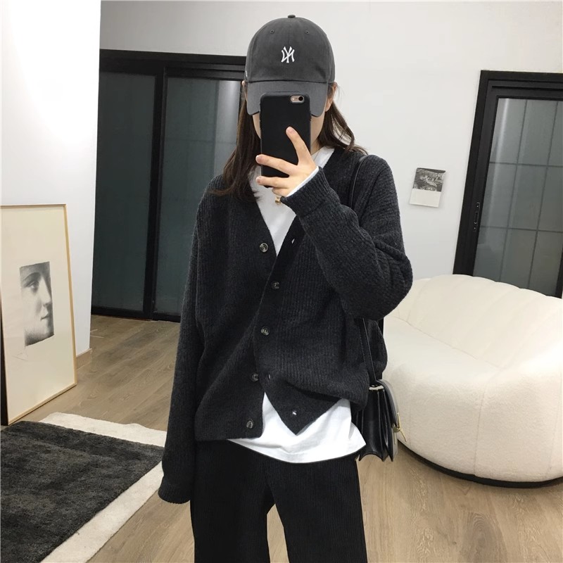 High quality autumn and winter new BI Korean style V-neck textured single-breasted sweater cardigan coat knitted sweater tops for women