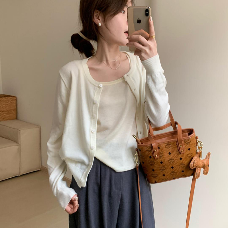 Versatile fashionable wool versatile short cardigan 2024 autumn new Korean style round neck temperament slimming sweater top