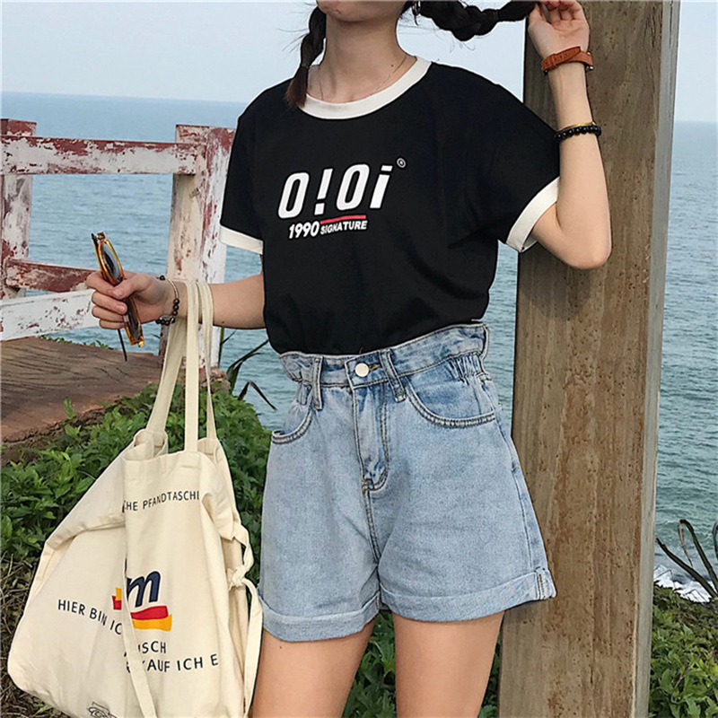 W23#[Official Photo] 180g milk silk summer new Korean style loose letter short-sleeved T-shirt student tops for women