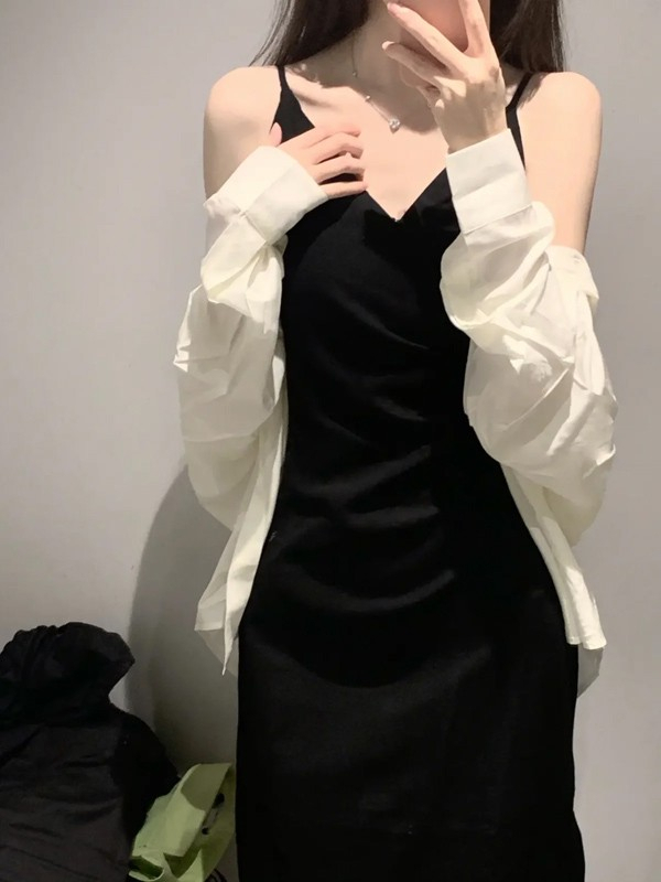 French Hepburn style suspender dress, women's summer dress, light and sophisticated, high-end party evening dress, little black skirt