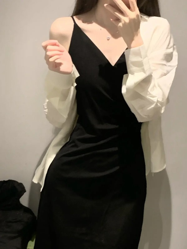 French Hepburn style suspender dress, women's summer dress, light and sophisticated, high-end party evening dress, little black skirt