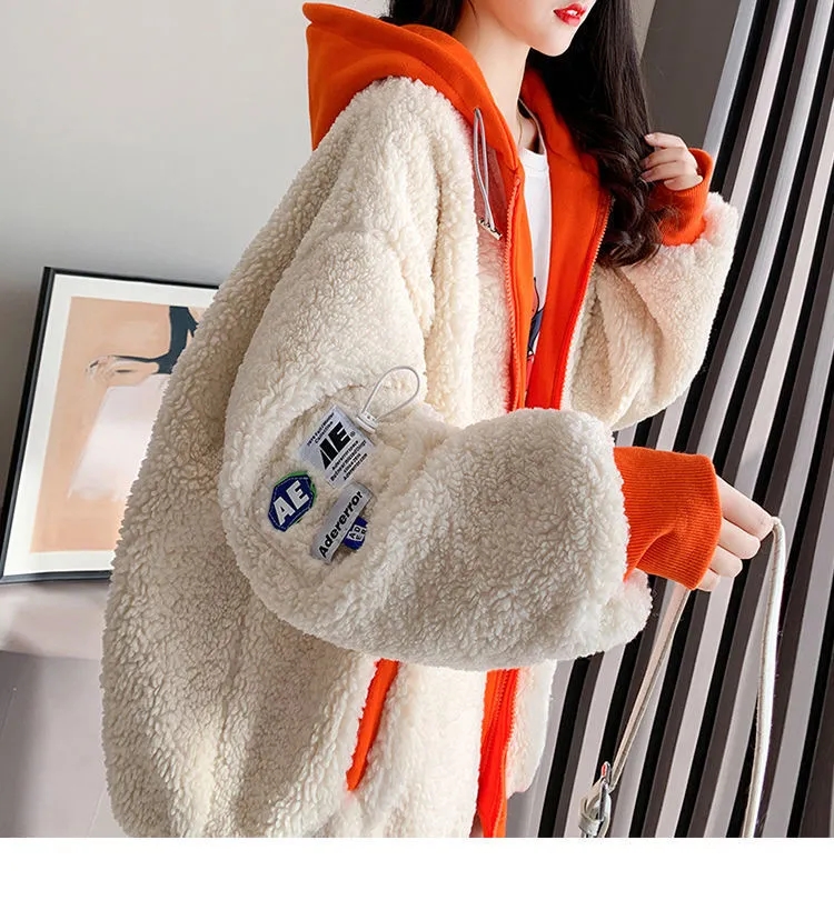 Lamb fluffy coat women's all-match Korean style loose design sweater