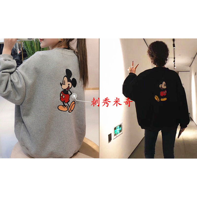 2021 autumn and winter Plush Korean loose and thin cartoon embroidered Mickey letters short Baseball Jacket