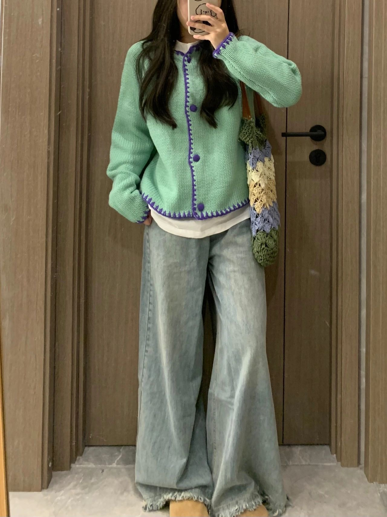 韩系温柔薄荷绿针织衫女秋季新款设计感小众毛衣外套长袖开衫上衣