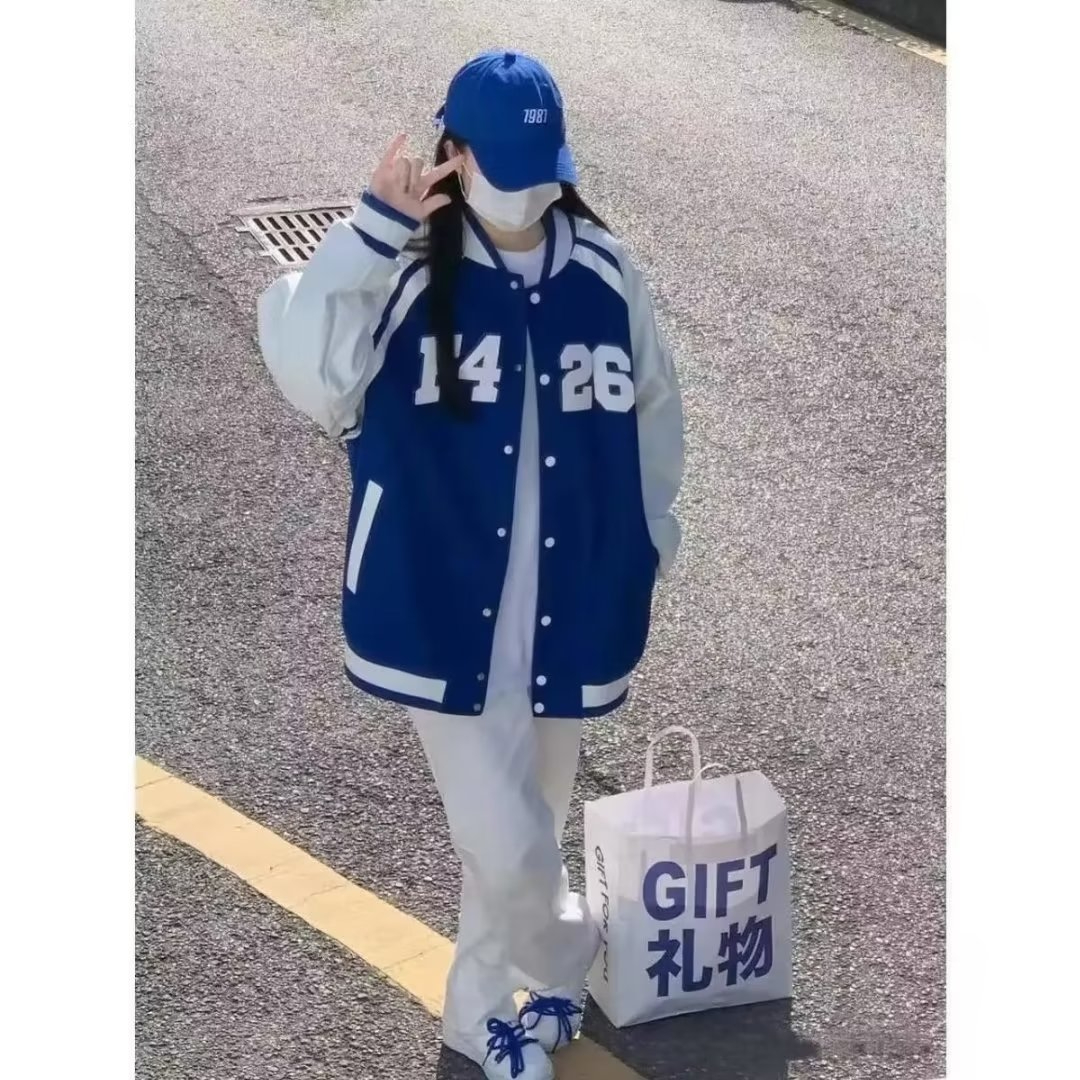 *Baseball uniform jacket for women in autumn and winter new Korean style loose and versatile casual student top jacket national trend