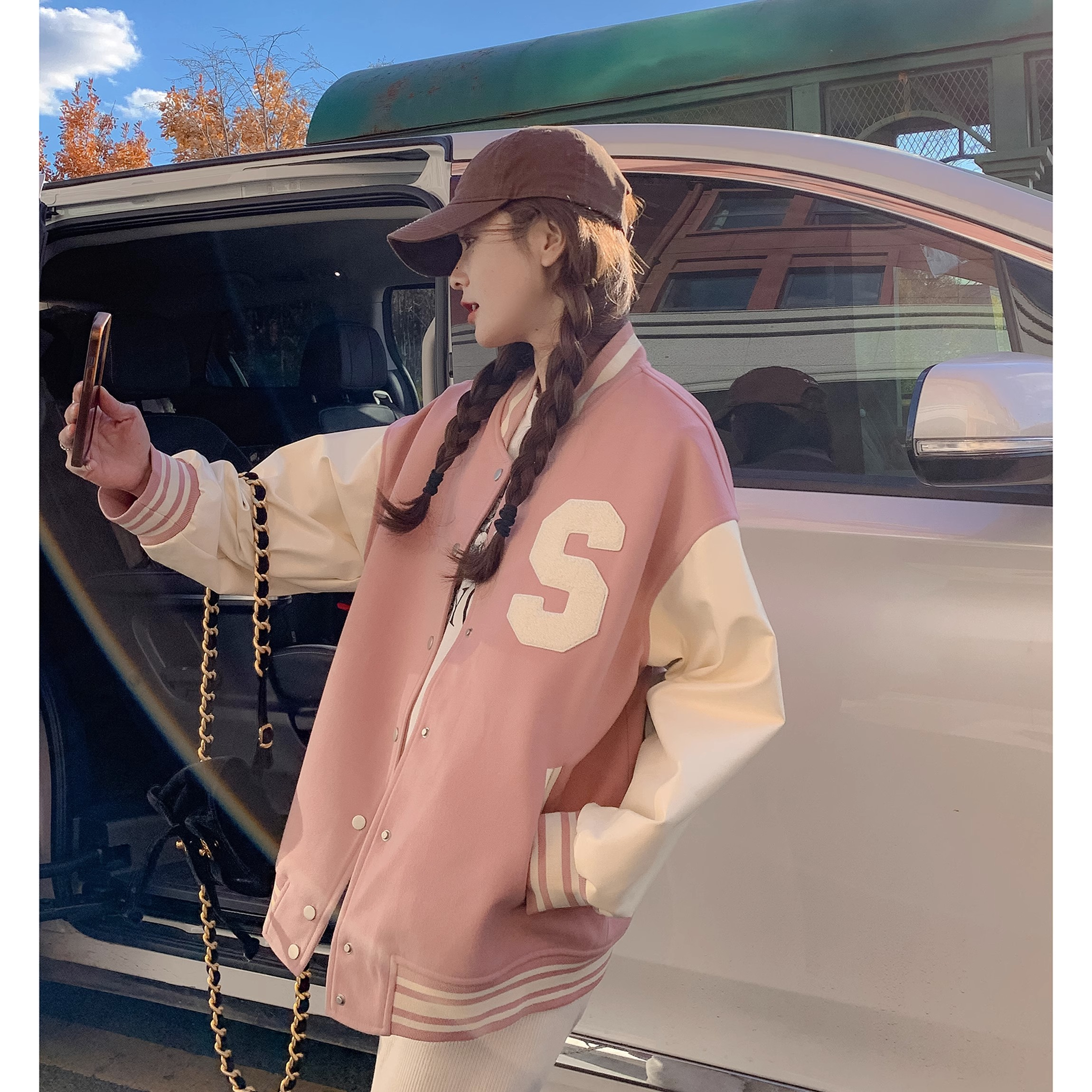 *Towel embroidered baseball uniform for women in autumn and winter new style loose American all-match Harajuku Japanese style jacket loose coat trendy