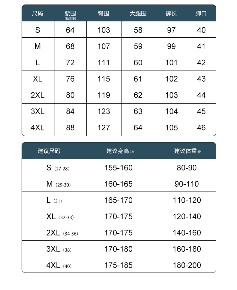 男款牛仔裤尺码对照表图片