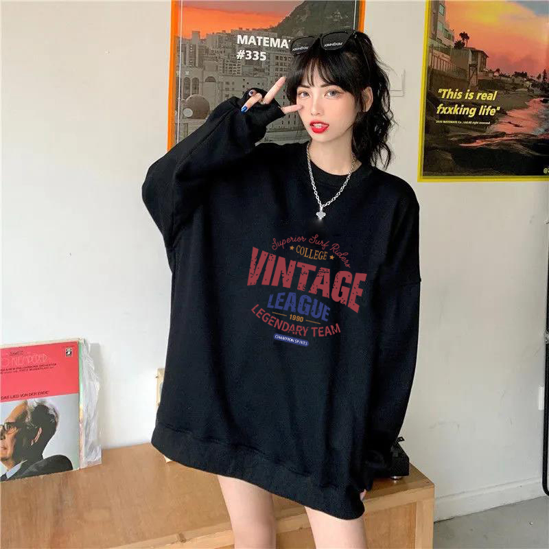 Autumn and winter round neck thin sweater loose Korean top female student Harajuku style foreign style versatile sweater