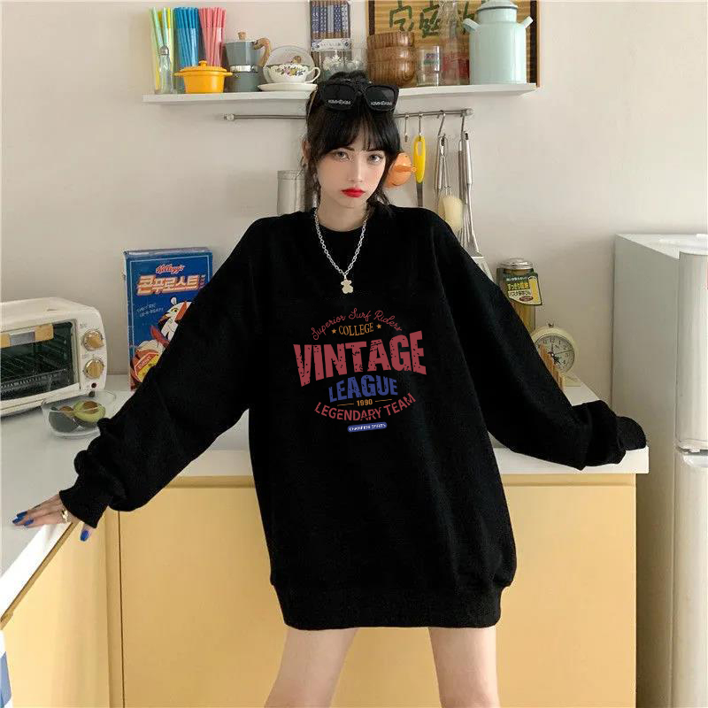 Autumn and winter round neck thin sweater loose Korean top female student Harajuku style foreign style versatile sweater