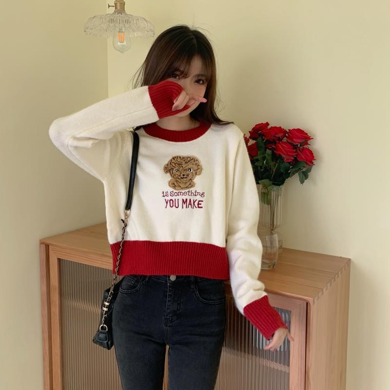 Autumn and winter inside and outside versatile Pullover high waist sweater new sweet, fresh and lovely little animal series embroidered sweater