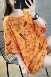 7771#（32棉）  韩版夏季大布印短袖中长款短袖T恤女【实拍】