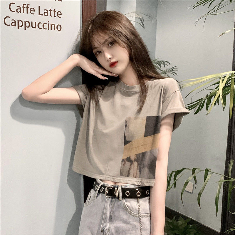 Shrimp skin hot selling 26 thread count pure cotton net red short sleeved T-shirt women's top short style Student Korean version loose summer secret exposed umbilicus