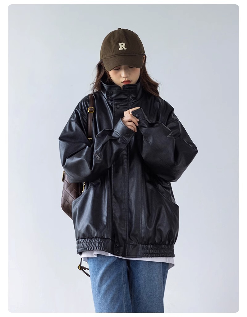 原版質量 美式復古hiphop高街pu皮衣外套女秋冬2023新長袖機車服 - 17