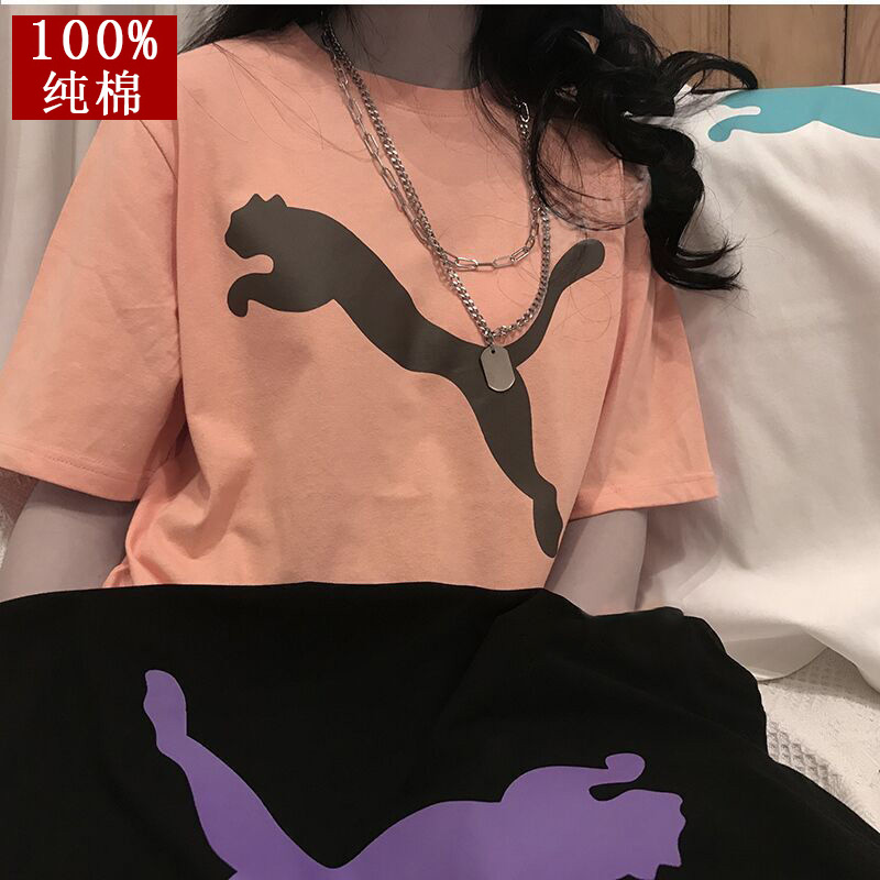 2021 women's new summer short sleeve T-shirt Korean cotton loose medium sleeve medium length T-shirt