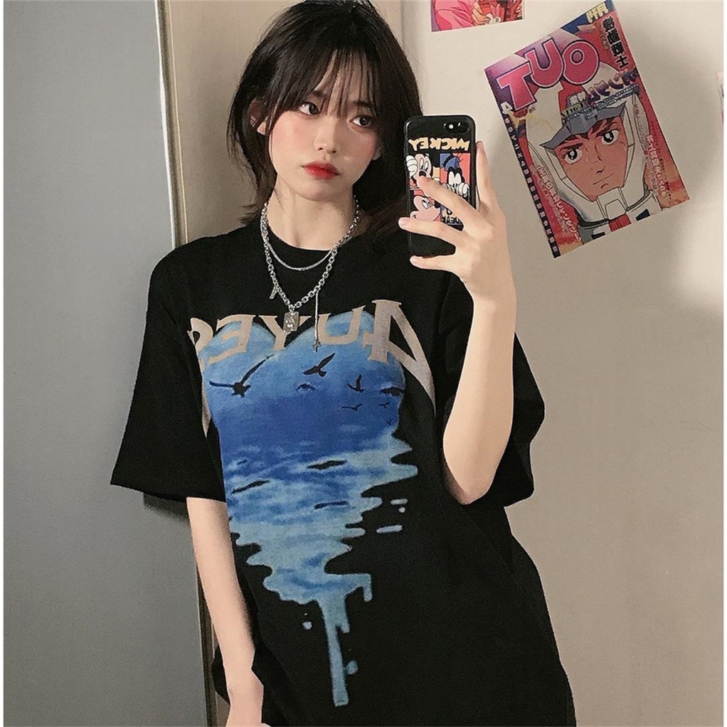 2021 summer relaxed casual versatile round neck printed short sleeve T-shirt for women