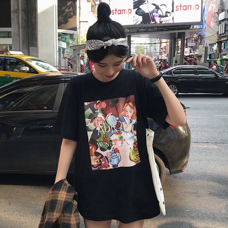 T-shirt summer new cartoon letter fashion brand printed girl student short sleeve Korean loose clothing