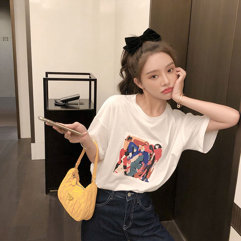 Simple fashion T-shirt women's 2021 summer new women's short sleeve T-shirt women's top loose Korean version