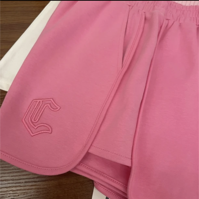 Net price, 3100# pure cotton Huamian, Douyin quality, pink sports shorts, women's summer thin casual wide-leg pants