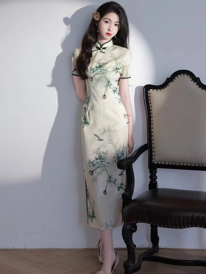 中长款夏新中式国风改良素雅旗袍2024年夏季新款年轻款少女修身长