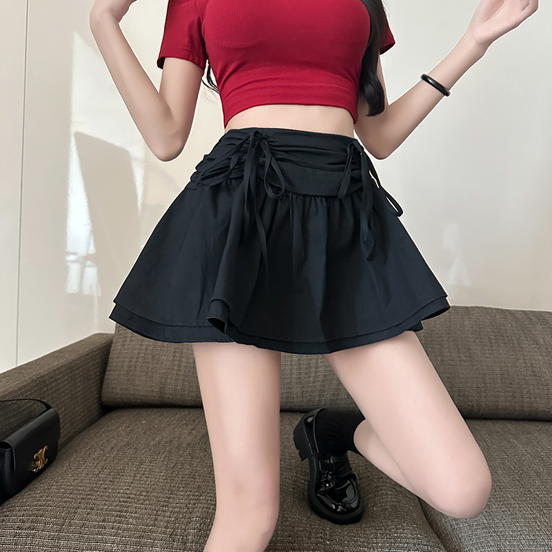 Bow-knot pleated high-waisted skirt 2024 new summer Korean style sweet and spicy pure desire slimming A-line skirt