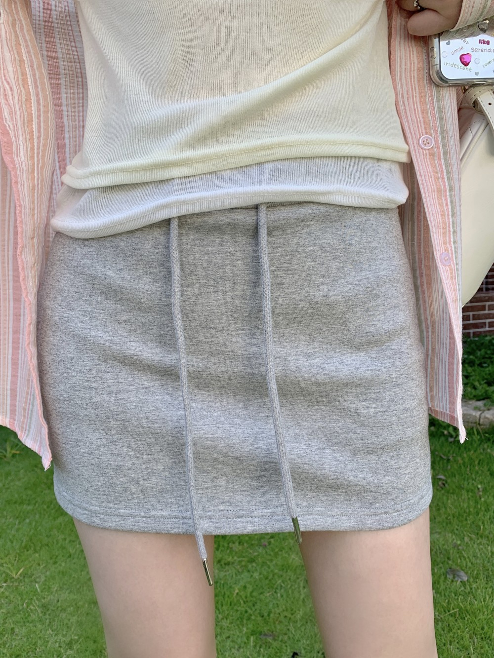  New Drawstring Gray Sports High Waist Casual Short Skirt Trendy Versatile Slim Hip Cover Skirt for Women Spring