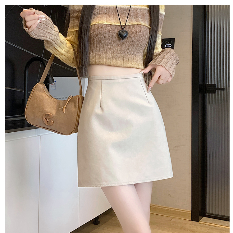 PU leather short skirt for autumn and winter new anti-exposure pants short skirt high waist slimming A-line skirt frosted matte leather skirt