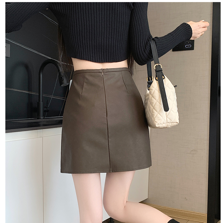 PU leather short skirt for autumn and winter new anti-exposure pants short skirt high waist slimming A-line skirt frosted matte leather skirt