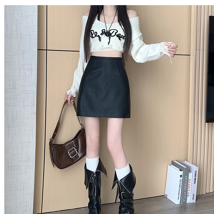 PU leather short skirt for autumn and winter new anti-exposure pants short skirt high waist slimming A-line skirt frosted matte leather skirt