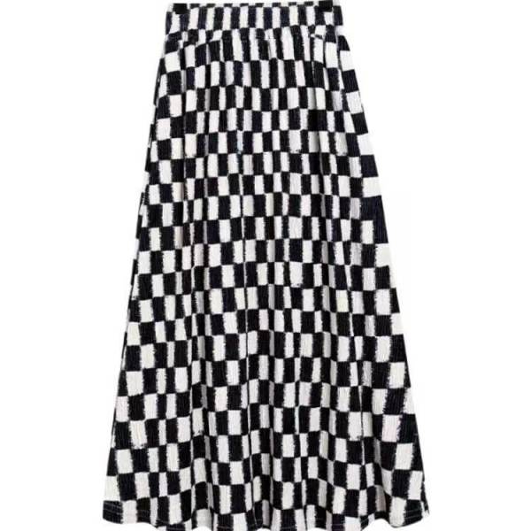 Retro checkerboard high-waisted skirt for women corduroy niche design plaid a-line mid-length skirt