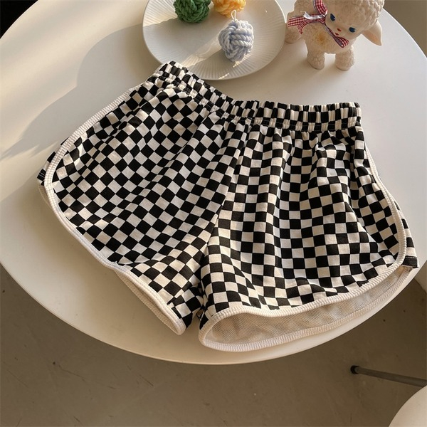 National trend checkerboard shorts for women's spring Korean style hot pants worn by hot girls, high-waisted sports casual pants