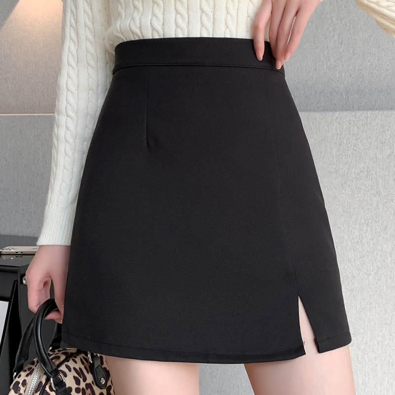 Woolen skirt women's autumn and winter  new Korean version high-waisted slimming one-step skirt hip-covering A-line skirt large size short skirt