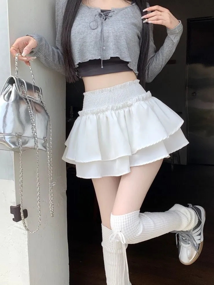 Ballet style skirt for women in autumn, new Korean version, high waist, slim design, sweet and spicy cake fluffy skirt